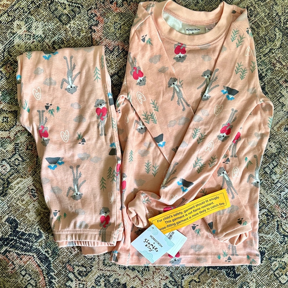 Nordstrom Kids Peach Pajama Set with Animal Print